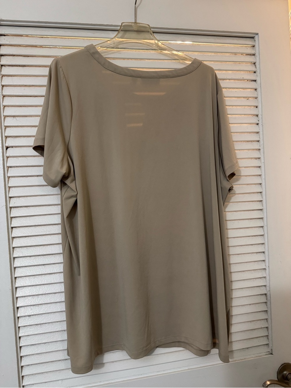 Susan Graver Taupe Short-Sleeve Keyhole Blouse - Picture 2 of 6